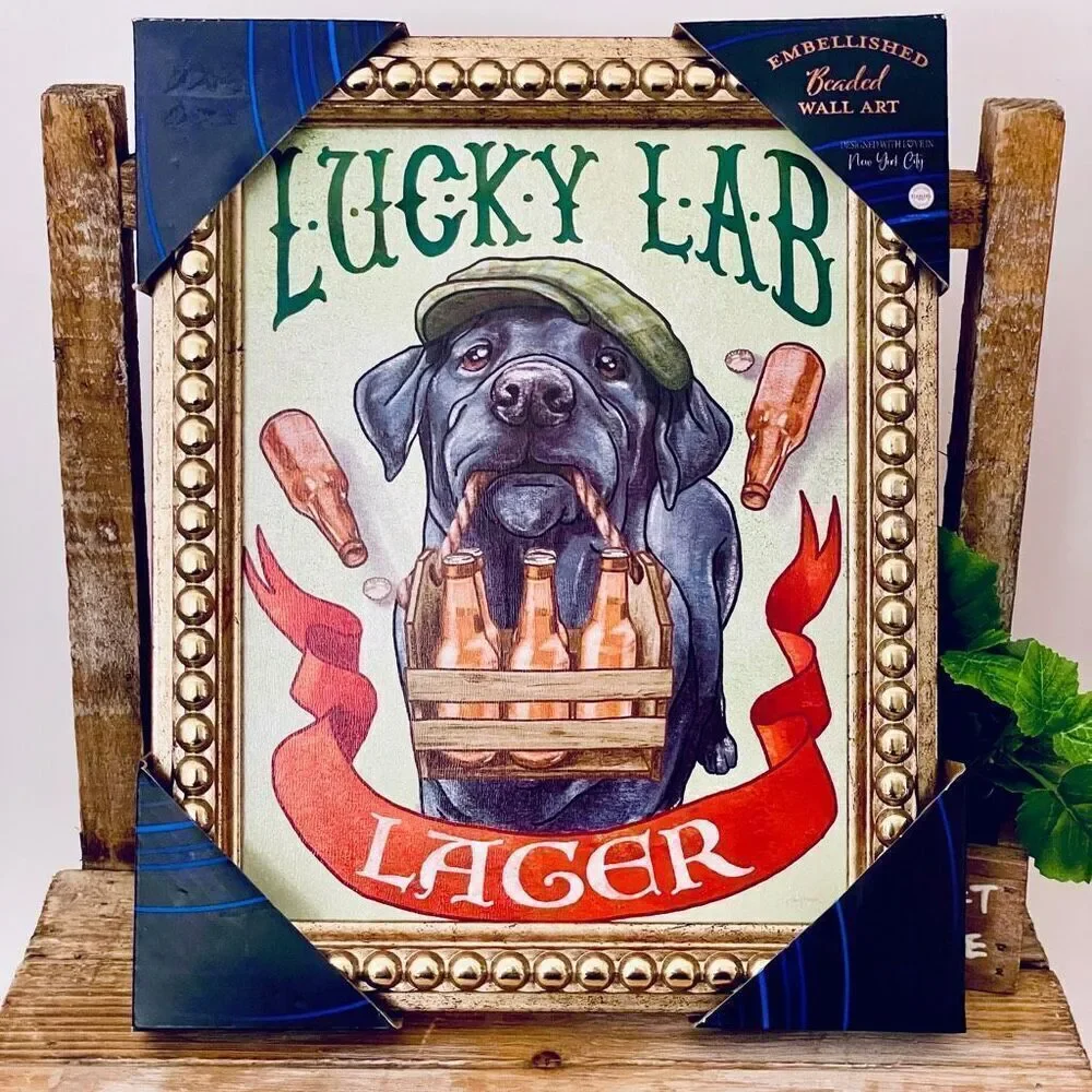 NWT LUCKY LAB LAGER embellished beaded designed in New York City Framed Wall Art